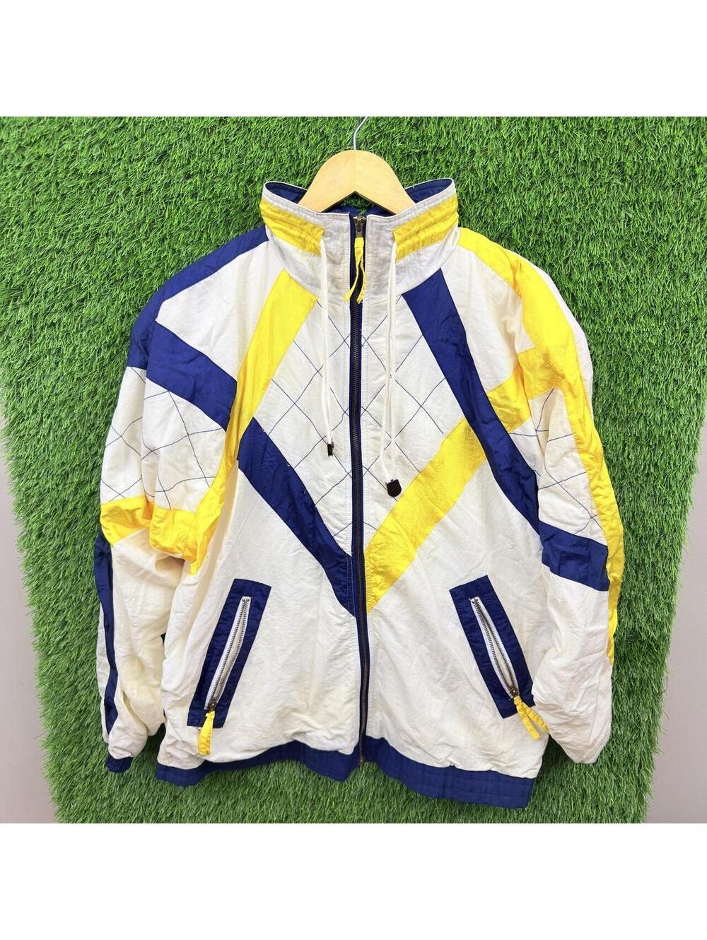 Vintage Janeve Colorblock Windbreaker Jacket Yellow Navy White XL